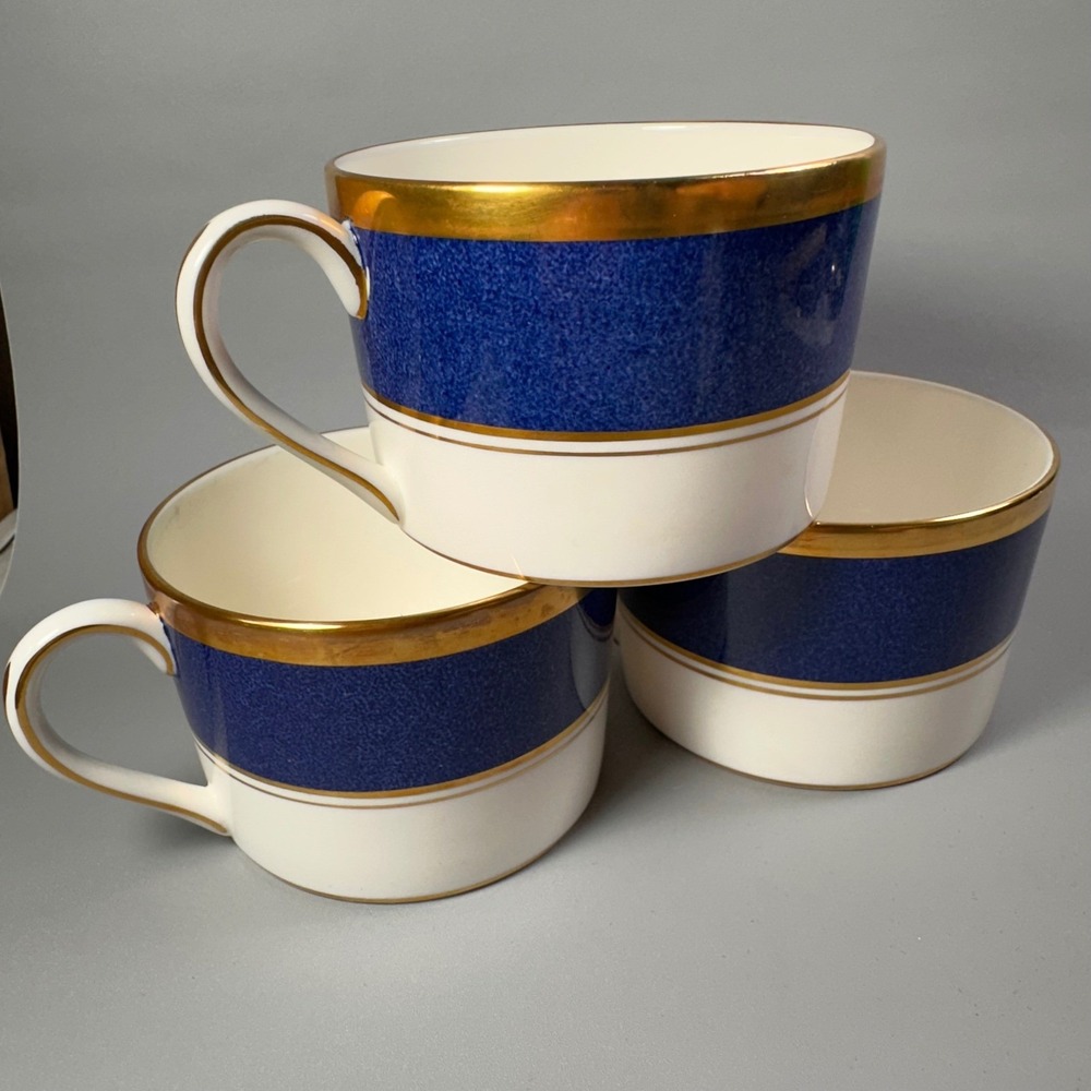 Coalport Athlone Blue‎ Bone China Coffee Cups Gold Trim England Set of 3 - Picture 8 of 11